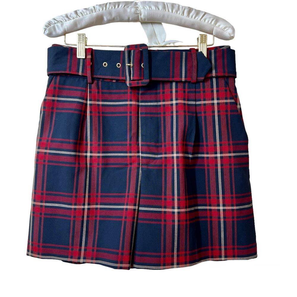Zara plaid red plaid shorts with Belt size M academia streetwear baddie preppy